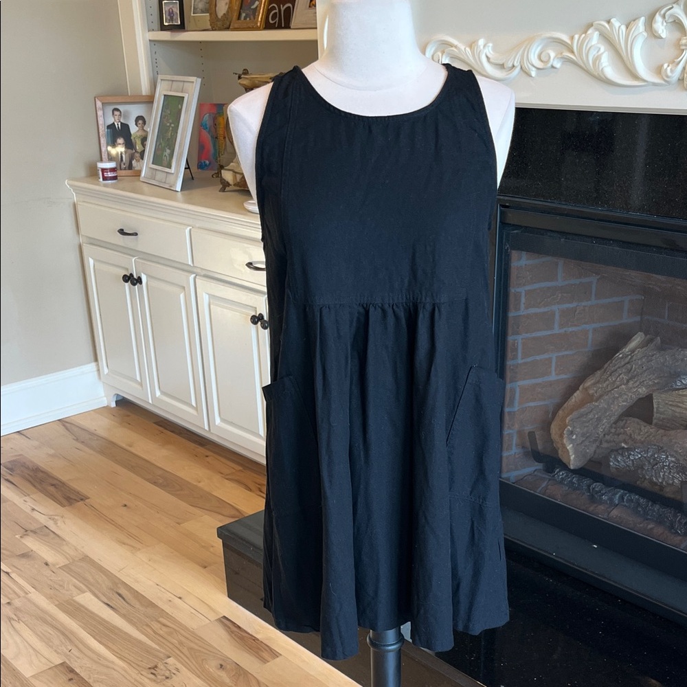 Black Linen Jumper Dress Mini New